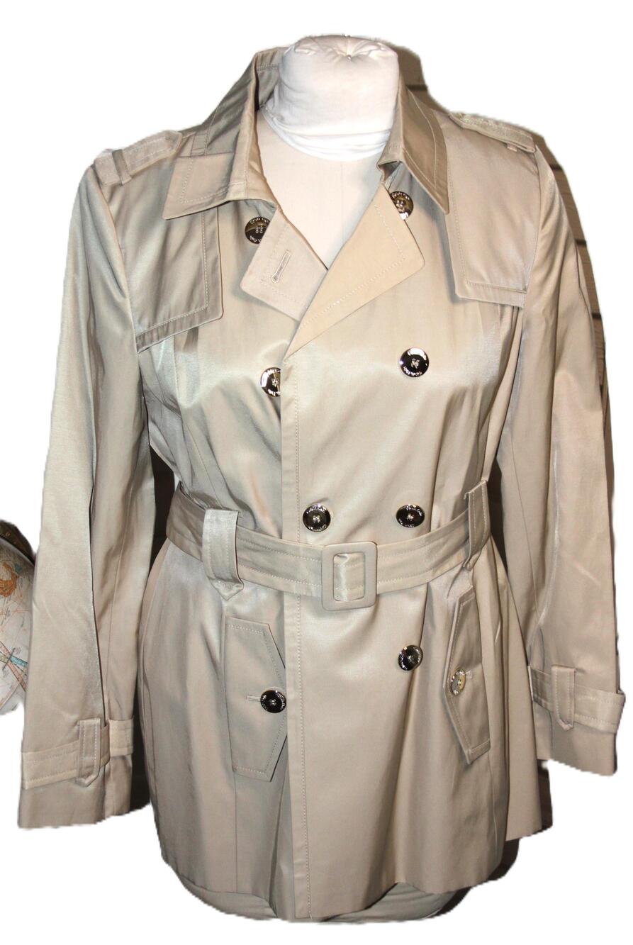 Calvin Klein Trench Coat Womens Large Petite Khaki Double Breasted Belted Lined